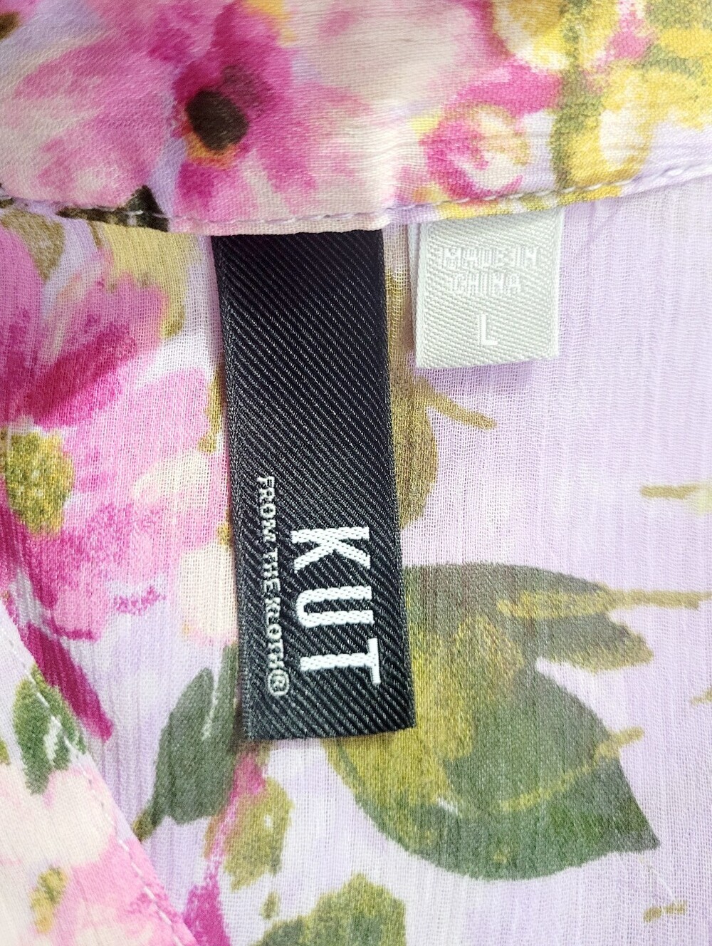 KUT From The Kloth Women Large Floral Blouse Lavender Sheer Button Front Top - Picture 6 of 13